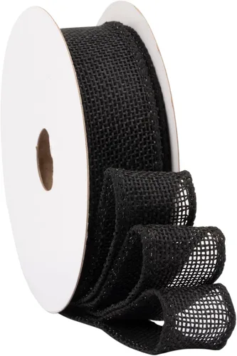 Cinta de arpillera negra de 10 yardas con alambre, 1 pulgada de ancho para envolver regalos, arreglos florales, hacer coronas y decoración navideña