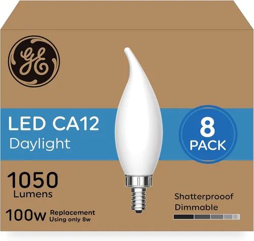 Miniatura 11 de GE Bombillas LED Ultra Brillantes, 100W, Luces de Vela Luz de Día, Bombillas Decorativas Transparentes CA12, Base Candelabra (Paquete de 3)