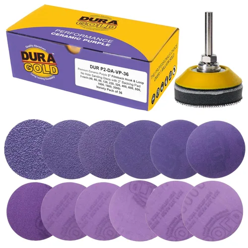 Miniatura 5 de Dura-Gold Discos de lijado de cerámica de película morada de grano 180 prémium de 2 pulgadas, caja de 30 – papel de lija con soporte de gancho