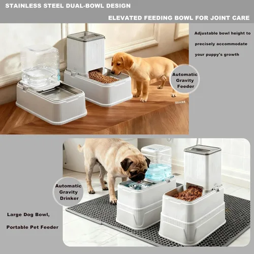 Miniatura 2 de Juego de cuencos elevados para perros, alimentador automático de alimentos por gravedad de 1 galón y dispensador de agua con cuencos de acero