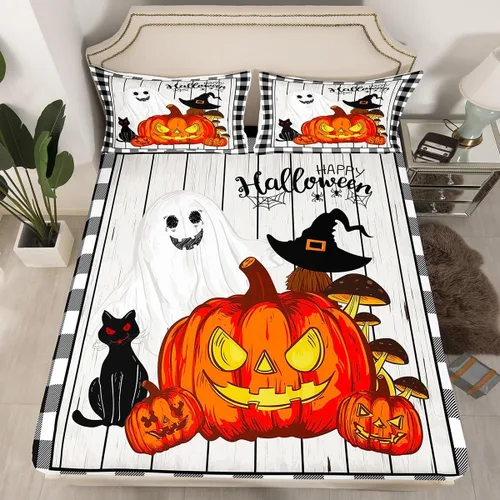 Miniatura 18 de Erosebridal Juego de funda de edredón con diseño de farol de calabaza, tamaño individual, decoración de Halloween, para niños, adolescentes