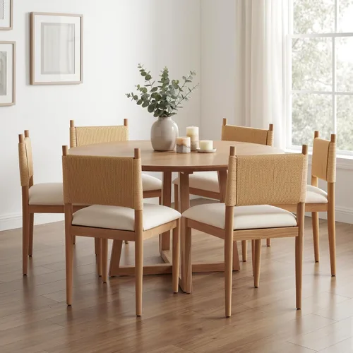 Miniatura 12 de CIMOTA Juego de 2 sillas de comedor modernas, sillas de comedor tapizadas de mediados de siglo con respaldo tejido, sillas de cocina sin brazos