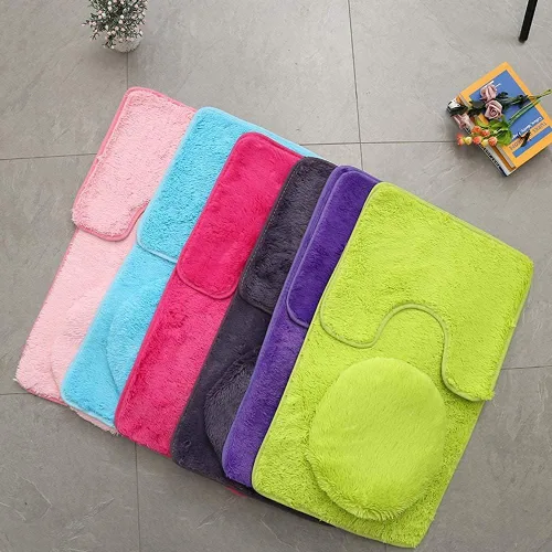 Miniatura 5 de Juego de 3 tapetes de baño para baño, suaves, antideslizantes, suaves, en forma de U, tapete para inodoro, tapete de baño y tapa de inodoro