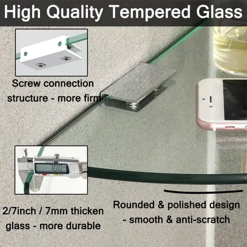 Miniatura 4 de SAYAYO Estante esquinero de vidrio para pared, estantes de vidrio flotante templado para baño, 1 unidad, transparente