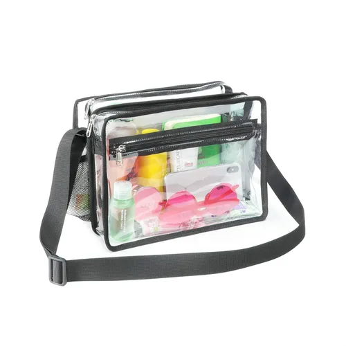 Miniatura 8 de Metaverse Bolsa cruzada transparente de doble bolsillo aprobada por el estadio, bolsa de mensajero transparente para hombres y mujeres, trabajo