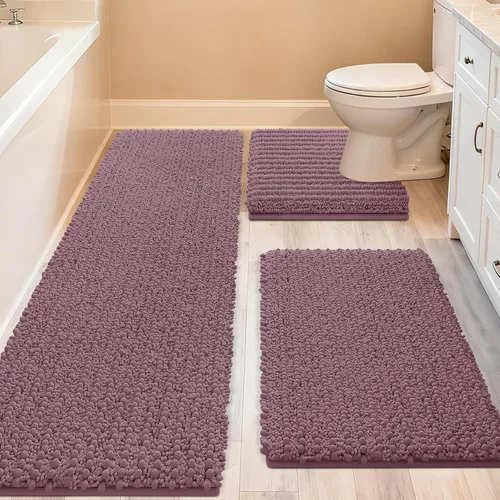 Miniatura 44 de ACCUMTEK - Juego de 2 alfombras de baño de lujo en color beige de 32"x20"+24"x17", alfombras de baño ultra suaves y gruesas absorbentes, alfombra