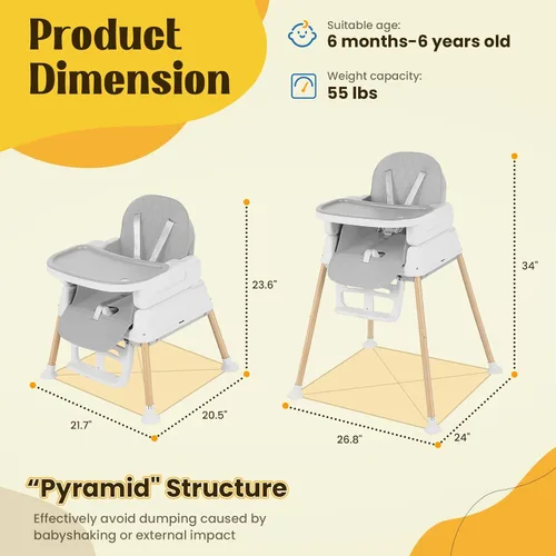 Miniatura 3 de Silla alta 5 en 1 para bebé, silla elevadora convertible y de juego, portátil, plegable, ligera, fácil de limpiar con bandeja, para bebés de 6 a 36