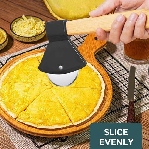 Miniatura 4 de Cortador de pizza de acero inoxidable, cortador de pizza de hacha redonda, rueda de cocina con tapa, rebanador de alimentos de mano para el hogar