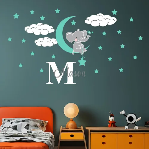 Decoración de pared personalizada con nombre e inicial de elefante, I Elefante Baby Shower I Baby Shower I Baby Nursery Decoración de pared I