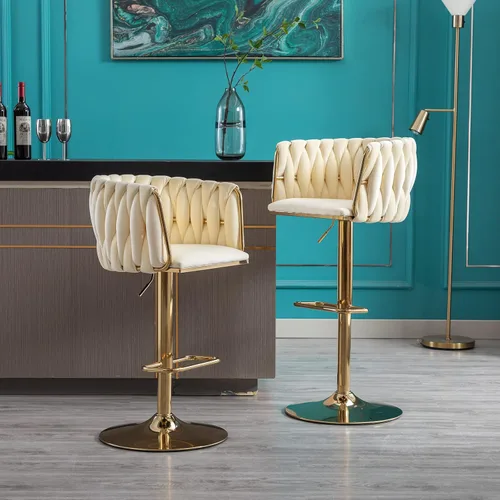 Miniatura 2 de Taburete de bar, taburetes de bar tejidos de terciopelo, taburetes de bar giratorios de altura de mostrador ajustable con respaldo bajo y base
