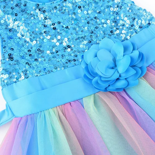 Miniatura 4 de Uhnice Vestido de lentejuelas sin mangas para niña pequeña con diseño de arco iris para fiesta de boda, Arco iris