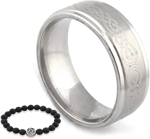 Gungneer Anillo de acero inoxidable con nudo celta para hombre, anillo de compromiso, joyería irlandesa para hombres y mujeres, Metal