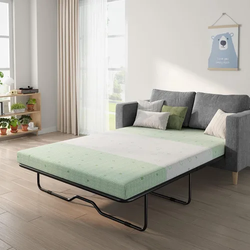 Miniatura 18 de Colchón para sofá cama de 4 pulgadas, repuesto de espuma viscoelástica de gel con funda de patrón geométrico transpirable lavable, soporte
