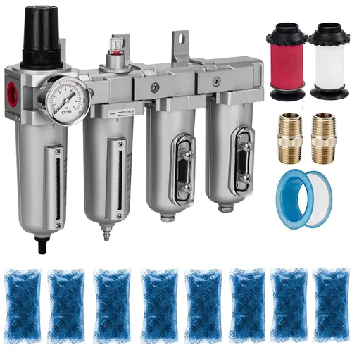 Miniatura 8 de NANPU 1/2" NPT Sistema de secado de aire de grado industrial de 3 etapas - Filtro de partículas, filtro coalescente, secador desecante y regulador