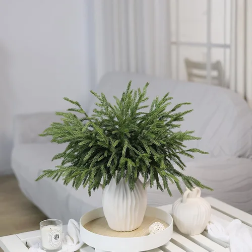 Miniatura 3 de 16 ramas de pino Norfolk con textura suave, 18 pulgadas, plantas verdes artificiales de Navidad, ramas de tallo de vegetación sintética, palillos
