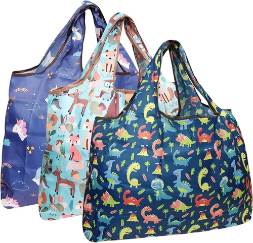 Miniatura 41 de alldyrew - Bolsa plegable para compras, reutilizable de nailon grande, 3 unidades Deliciosos alimentos