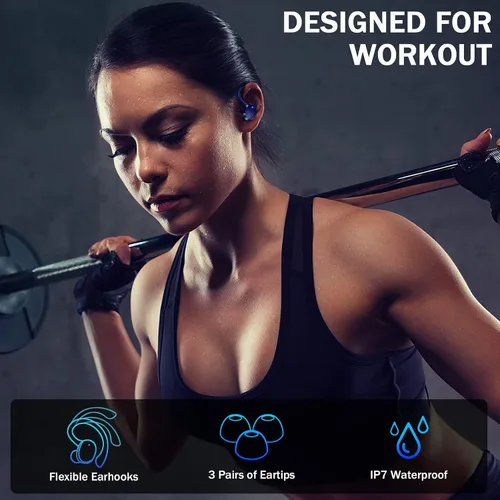 Miniatura 7 de Rulefiss Auriculares inalámbricos Bluetooth deportivos, 5.3 inmersivos HiFi estéreo sobre la oreja, auriculares intraurales de 48 horas con ganchos