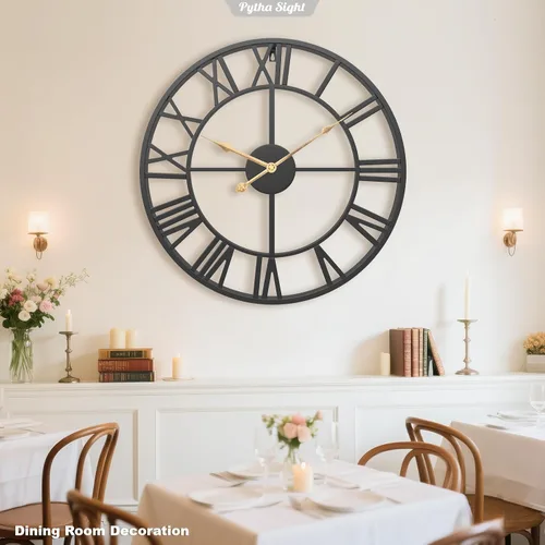 Miniatura 7 de Pytha Sight - Reloj de pared grande para sala de estar, de 16 pulgadas, moderno, industrial, decorativo, de metal, silencioso, funciona con Negro