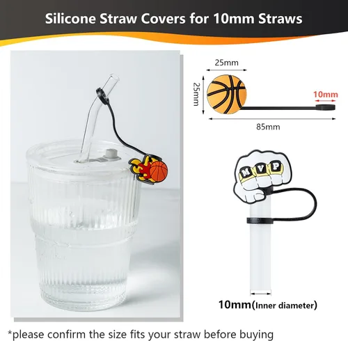 Miniatura 2 de 6 tapas de paja de baloncesto para copa Stanley, 0.394 in, reutilizables, lindos accesorios para popotes para beber, protector portátil, tapones