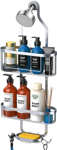 Miniatura 10 de Organizador de ducha colgante, estante de ducha de baño, organizador de baño con jabonera, organizador sobre el cabezal de ducha con ganchos