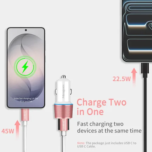 Miniatura 3 de Cargador de Coche Rosa de 67.5W USB C Super Carga Rápida, Bloque de 45W USBC y Puerto QC3.0 para iPhone 17 Pro Max/Air/16/15/iPad, Teléfono Celular