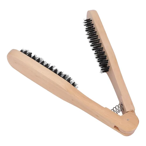LIZEALUCKY Peine alisador de pelo de doble cara con cerdas de jabalí, mango de madera, antiestático, suaviza y alisa todo tipo de cabello, unisex,