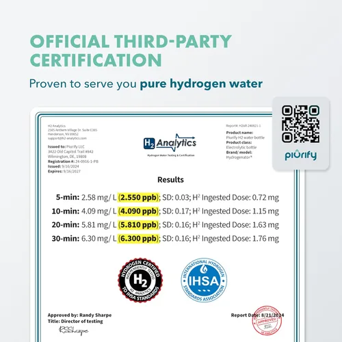 Miniatura 7 de PIURIFY Generador de botella de agua de hidrógeno - Hasta 4100+ PPB - Tecnología SPE/PEM - Generador H2 certificado - Sistema portátil de Negro