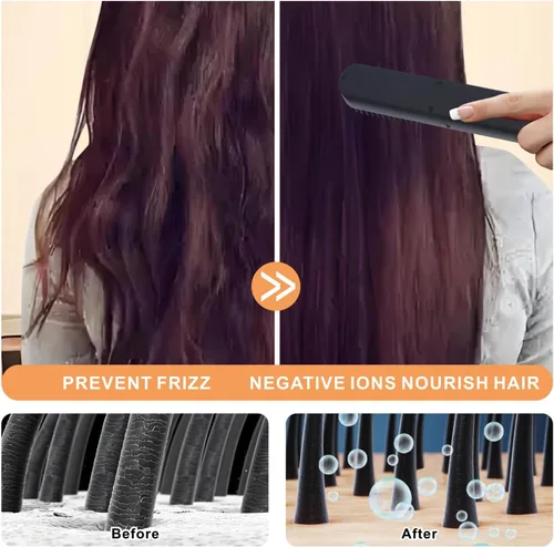 Miniatura 2 de Hot Comb Eléctrico, cepillo alisador de pelo inalámbrico, mini cepillo de pelo, peine térmico con 3 ajustes de temperatura, alisador de pelo