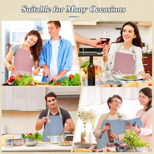 Miniatura 5 de ATROPOS Paquete de 2 delantales para mujer con bolsillos, delantales de cocina impermeables para mujer, delantales ajustables para chef, delantales