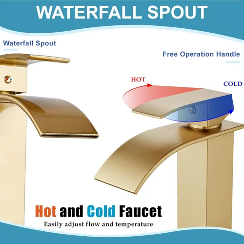 Miniatura 4 de Midanya Grifo de baño con boquilla de cascada de una sola manija, grifo de lavabo de baño de 1 agujero, moderno grifo de lavabo de lavabo de RV