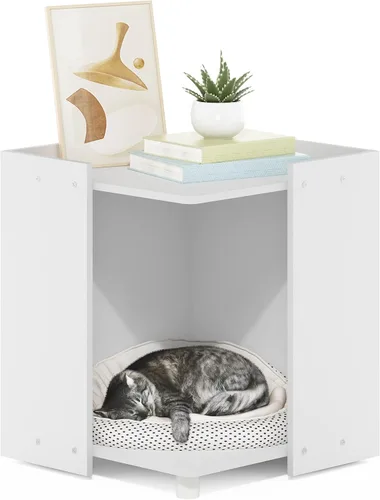 Miniatura 3 de Furinno PELI Mesa auxiliar, mesa auxiliar cuadrada con estante de almacenamiento, mesita de noche, mesita de noche, para sala de estar, dormitorio
