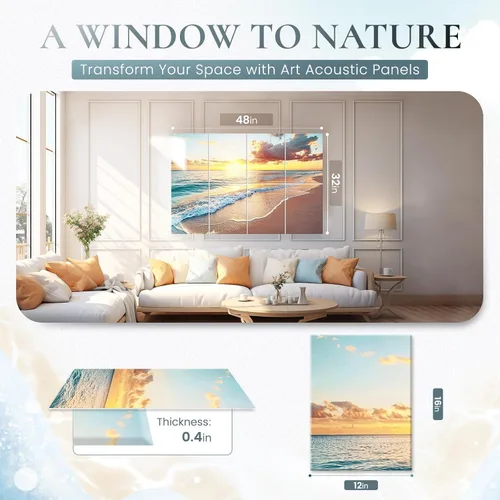 Miniatura 2 de Paquete de 8 paneles decorativos que absorben el sonido, arte de pared acústico de 48 x 32 pulgadas para decoración, paneles acústicos artísticos