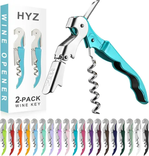 Miniatura 29 de HYZ Paquete de 2 sacacorchos para camarero, llave de vino profesional para servidores, camarero con cortador de lámina, abridor manual de botellas