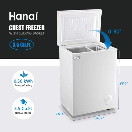 Miniatura 2 de Congeladores de pecho compactos mini congelador profundo WANAI 3.5 pies cúbicos independiente puerta superior congelador para dormitorio, oficina