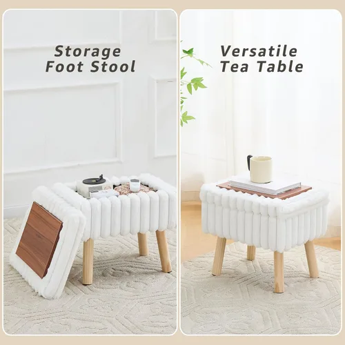 Miniatura 4 de Wimarsbon Otomana de almacenamiento, reposapiés de piel sintética suave con asiento acolchado, pequeña silla de tocador de lectura, reposapiés
