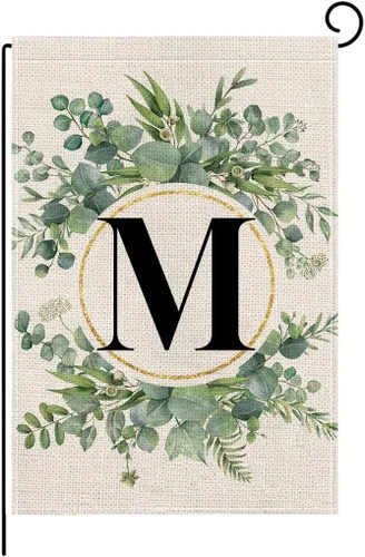 Miniatura 17 de wyooxoo Bandera de jardín floral con monograma de letra H de 12 x 18 pulgadas, doble cara para exteriores, familia, apellido, bandera inicial