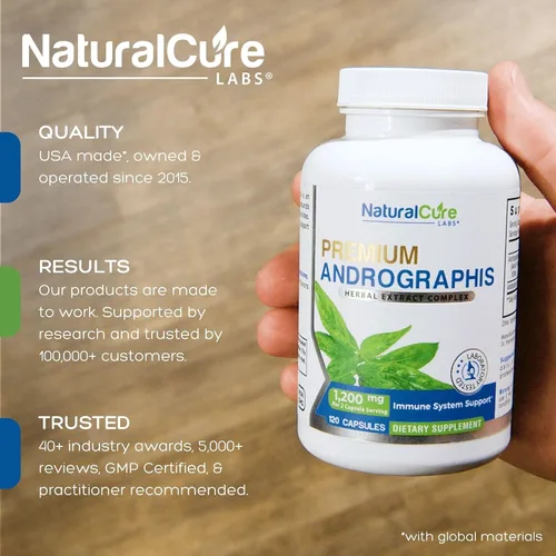 Miniatura 2 de Natural Cure Labs Extracto premium de Andrographis Paniculata 1,200 mg - 100 mg de andrografólidos estandarizados - Cápsulas veganas de apoyo