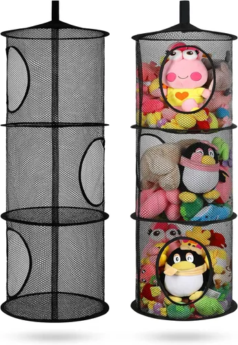 Miniatura 11 de Almacenamiento Colgante para Juguetes de Peluche, Organizador de Almacenamiento de Peluches Plegable para Rincón con 4 Compartimentos, Organizador