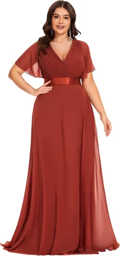 Miniatura 110 de Ever-Pretty Vestido formal para mujer, Navidad, Año Nuevo, cuello en V, gasa, talla grande, largo hasta el suelo, vestido de dama de honor