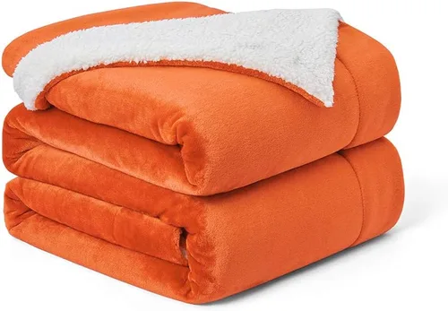 Walensee Manta de vellón Sherpa (Tamaño de manta de 50 x 60 pulgadas, naranja) Manta de felpa peluda súper suave reversible de franela de microfibra