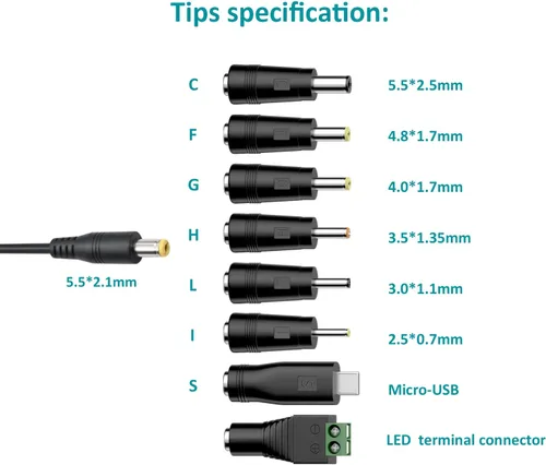 Miniatura 3 de Kit de adaptador universal de CA de 12 W, DC 3 V 4.5 V 5 V 6 V 7.5 V 9 V 12 V 1 A 1000 mA fuente de alimentación para tira de luz LED CCTV cámara