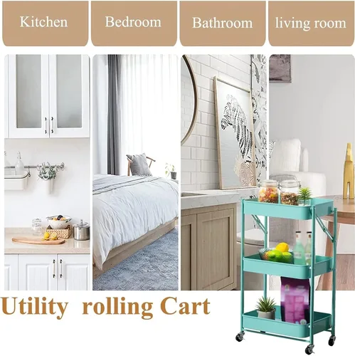 Miniatura 6 de Carrito de almacenamiento de frutas y verduras, carrito plegable de metal para cocina, estante organizador de almacenamiento de 3 niveles
