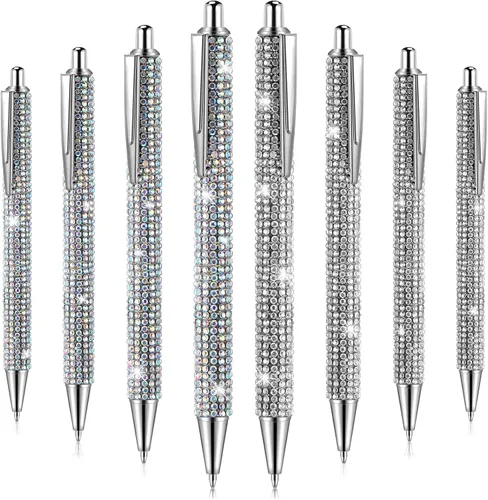 Miniatura 8 de Jeyiour 8 bolígrafos de diamantes de imitación brillantes de boda con diamantes de imitación de metal plateado, bolígrafo retráctil de cristal