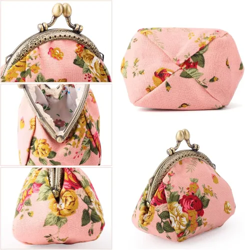 Miniatura 2 de Oyachic Printed Coin Purse Vintage Pouch Buckle Clutch Bags Kiss lock Change Purse Floral Clasp Wallets For Women