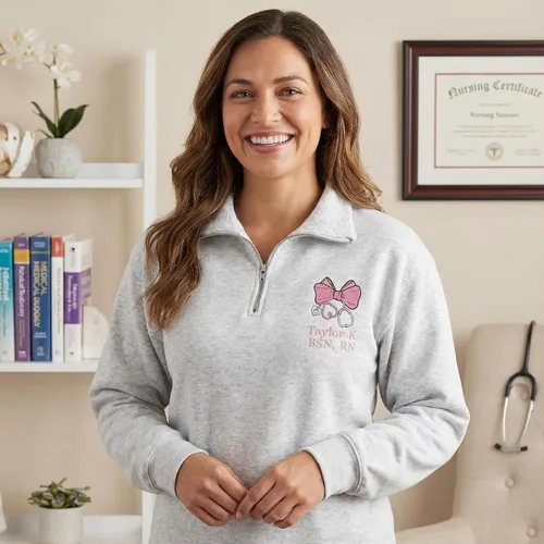 Miniatura 2 de COUPLEHOODIES - Sudadera de enfermería bordada con nombre, personalizada, con cremallera de un cuarto, regalo para asistente de enfermería