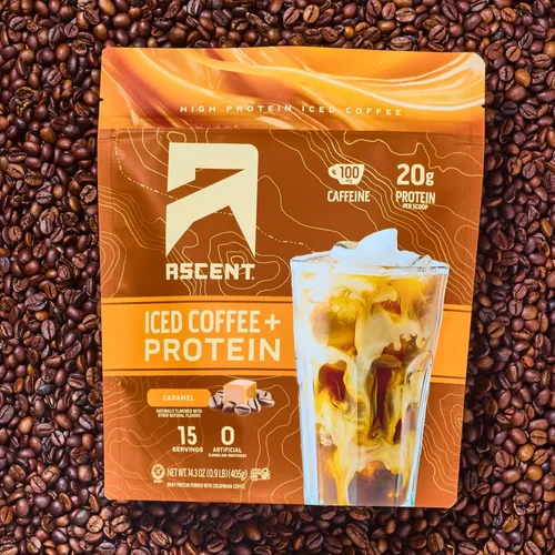 Miniatura 4 de Ascent Proteína en polvo de café con caramelo helado - Proteína de alto contenido, 20 g de proteína y 100 mg de cafeína de café colombiano premium