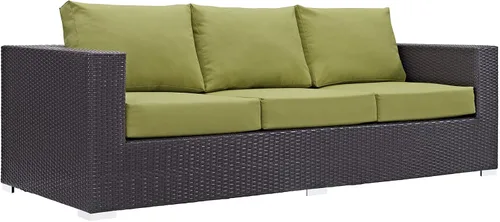 Miniatura 11 de Modway Sofá de mimbre para patio al aire libre Convene en color beige espresso