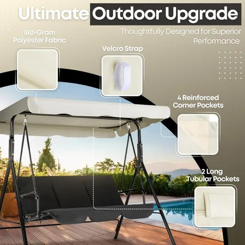 Miniatura 5 de Flexzion Toldo de repuesto para columpio al aire libre – 75 x 52 pulgadas / 6.2 ft x 4.3 ft de asiento de 2 asientos, tela impermeable a los rayos