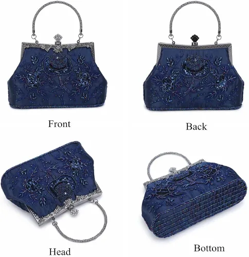 Miniatura 5 de UBORSE Bolso de noche con lentejuelas bordadas para mujer grande para boda fiesta estilo vintage