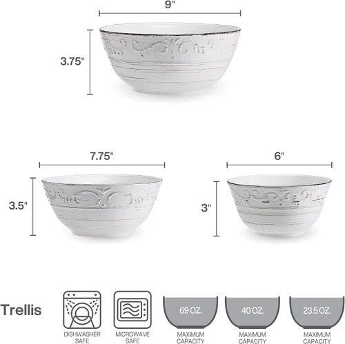 Miniatura 2 de Pfaltzgraff Trellis - Juego de 3 cuencos para servir, color blanco